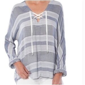 Rails Lily Athens Stripe Tie Front‎ Shirt Women's Medium Blue White Casual Boho